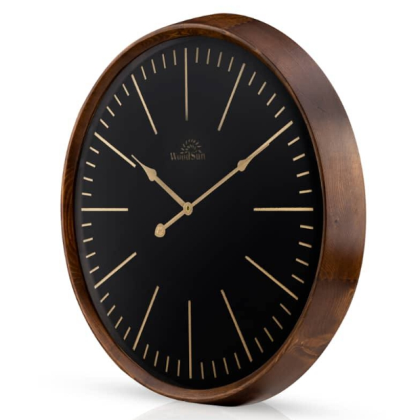 ساعت دیواری وودسان، ساعت دیواری ساخته شده با چوب طبیعی روس سبک کلاسیک، مدل کی یف، در دو سایز، رنگ قهوه ای صفحه مشکی، سایز 80
